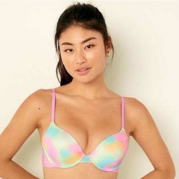 V.S.-4pc Bubble Ombre Blur Wear Everywhere T-Shirt Bra & Matching Panties 36C/S - Picture 9 of 11